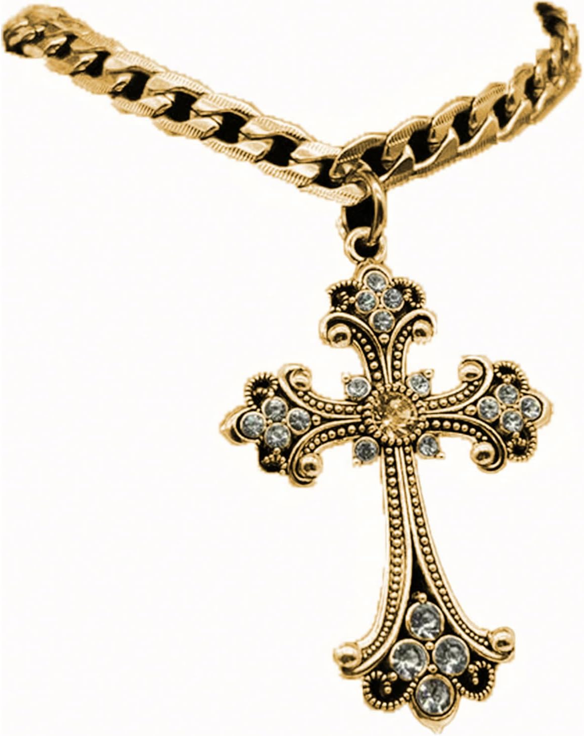 1 Pcs Classic Cross-Patterned Gothic Retro-Style Titanium Steel Gold Men's Pendant Necklace For Music Festivals And Parties.