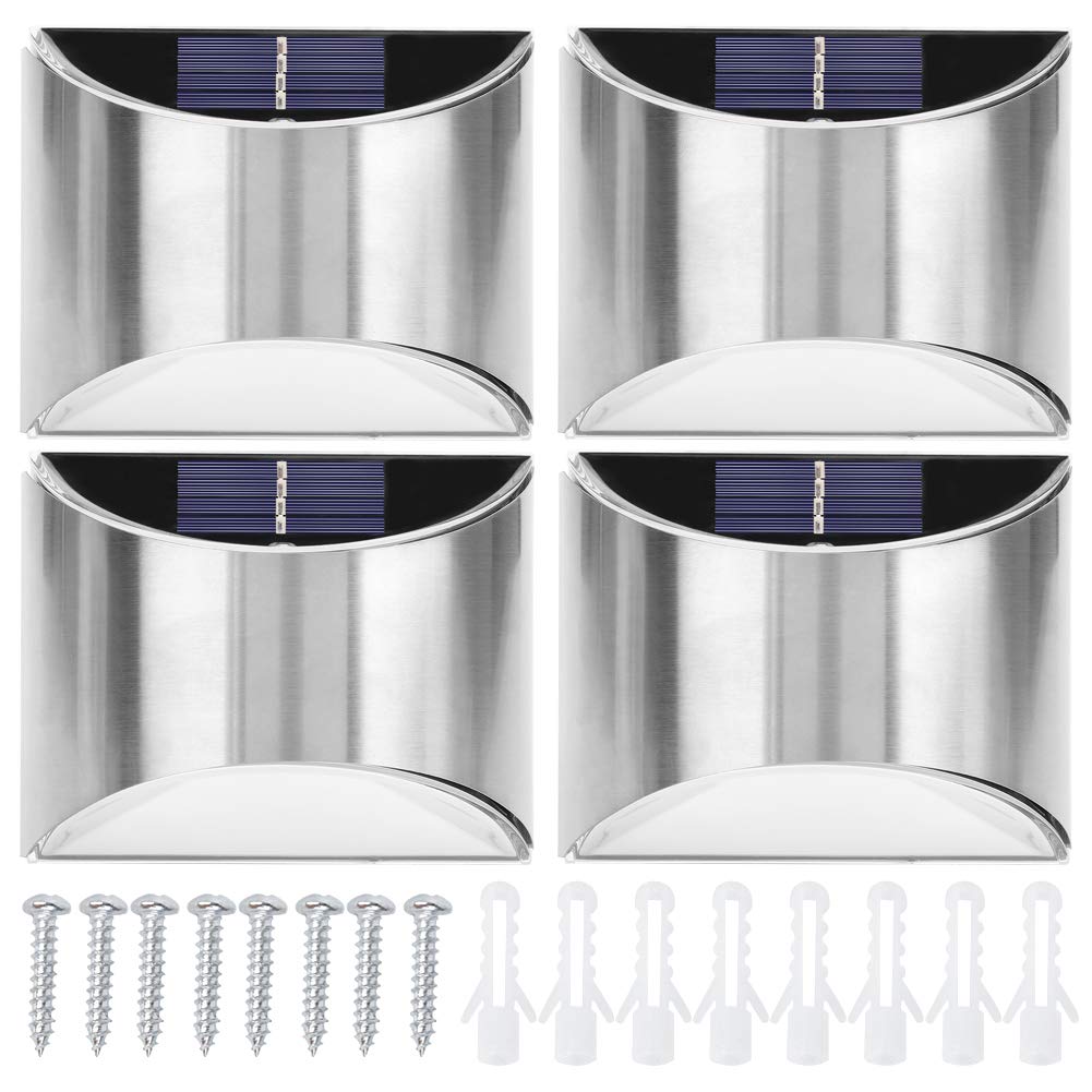 Fdit 4Pcs/Set Solar Lights Outdoor Stainless Steel Waterproof Security Solar Motion Sensor Lights Solar Power LED Wall Light LightControl for Garden Yard Lighting