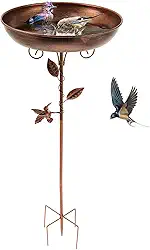 Banheira de metal para pássaros de 81 cm para uso externo, banheiras de pássaros independentes vintage ajustáveis removíveis e alimentador de pássaros com 5 estacas de garras estáveis, tigela de 30 cm