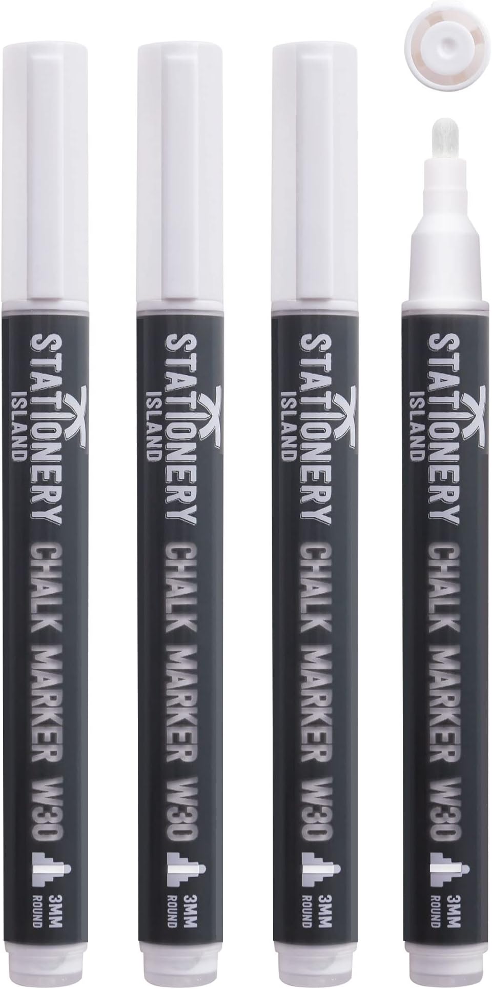 STATIONERY ISLAND White Chalk Pens for Blackboard, Liquid Chalk Markers for Chalkboard and Glass, Wipeable Marker Pens for Window Drawing - 3mm Bullet Nibs