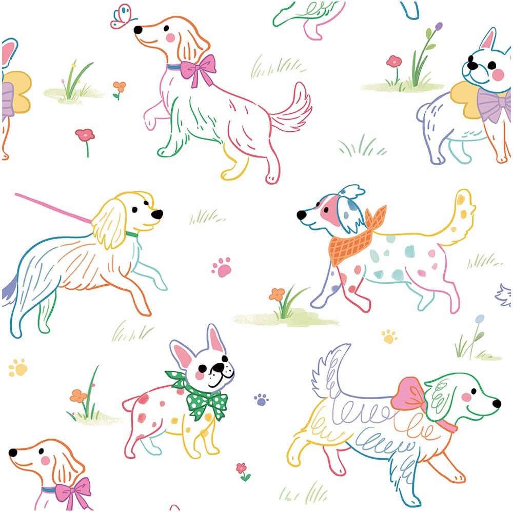 Floralplus Peel and Stick Dog Wallpaper Funny Puppy Removable Wallpaper Renter Friendly Modern Dog Wallpapers for Bathroom Floral Self Adhesive Contact Paper for Nursery Cabinet 17.5 x 118 in