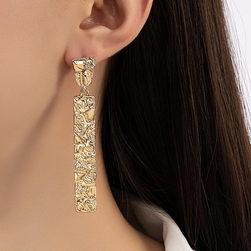 Chunky Gold Earrings Gold Hammered Statement 14k Gold Plated Lightweight Dangle Earrings Disc Drop Geometric Hypoallergenic Earrings for Women - Image 4