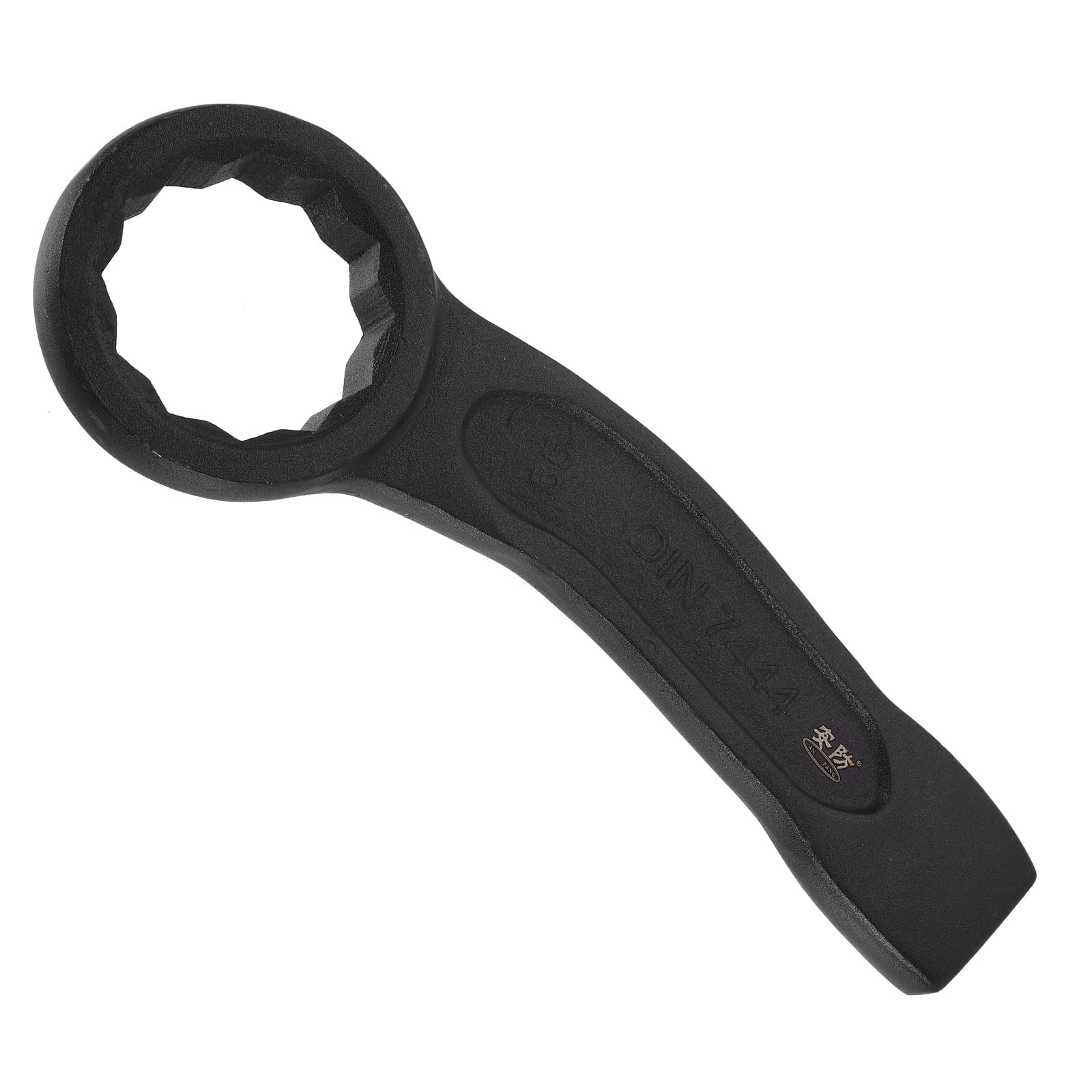 sourcing map Striking Wrench 55mm 45# Steel Spraying 6-Point Flat Strike Wrench Slogging Ring Spanner Bend Handle Box End Striking Tool for Automotive Repair Furniture Assembly, Black