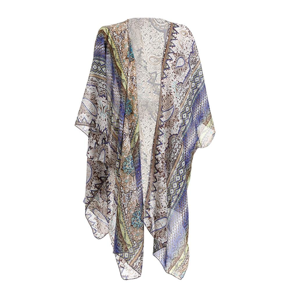 Estate Donne Spiaggia Coprire Kimono Cardigan Leggero Costume Da Bagno Wrap Blu