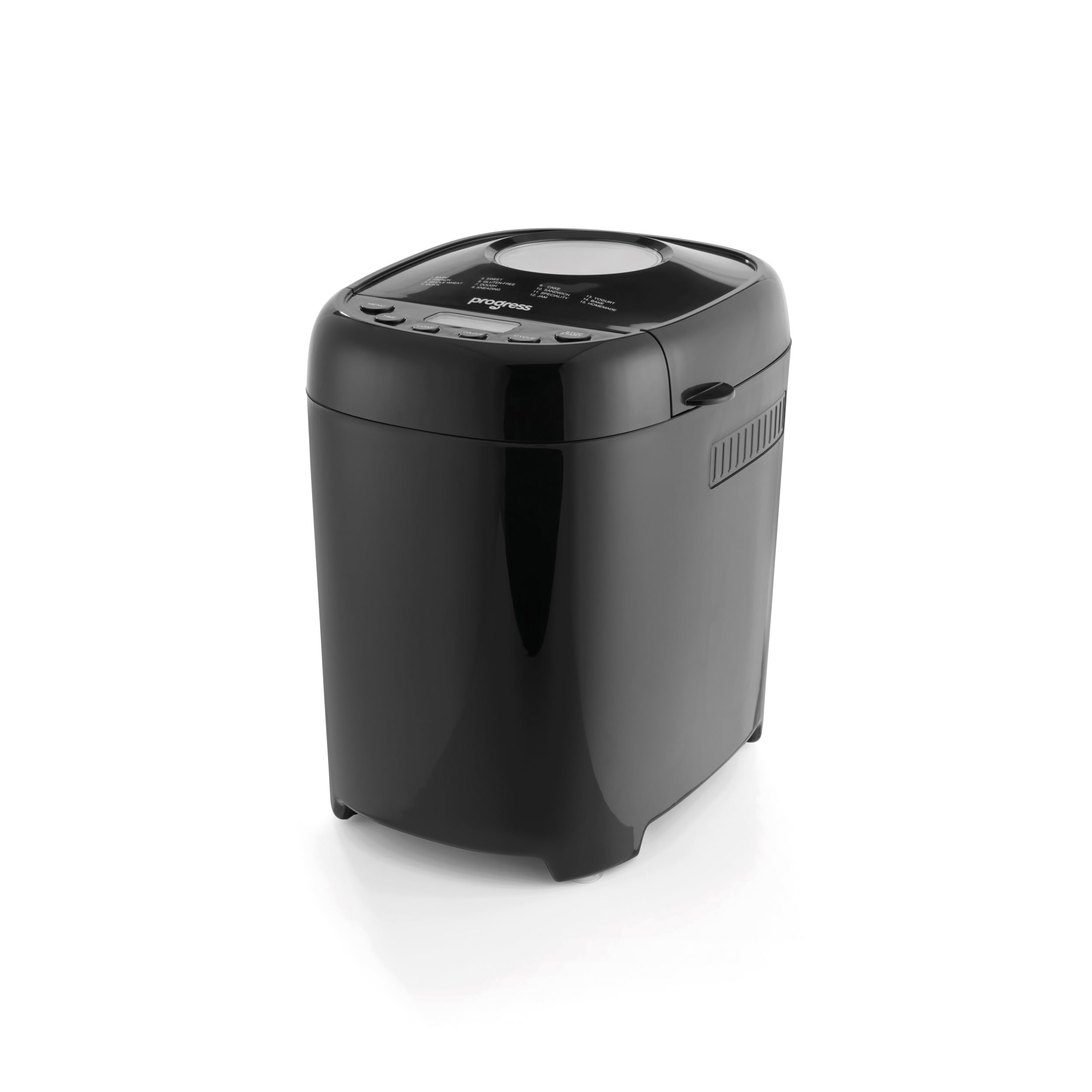 Progress Panificadora con 15 programas, 900 g, 550 W | 3 niveles de corteza, pantalla retroiluminada, inicio diferido, función mantener caliente, pan, mermelada y yogur