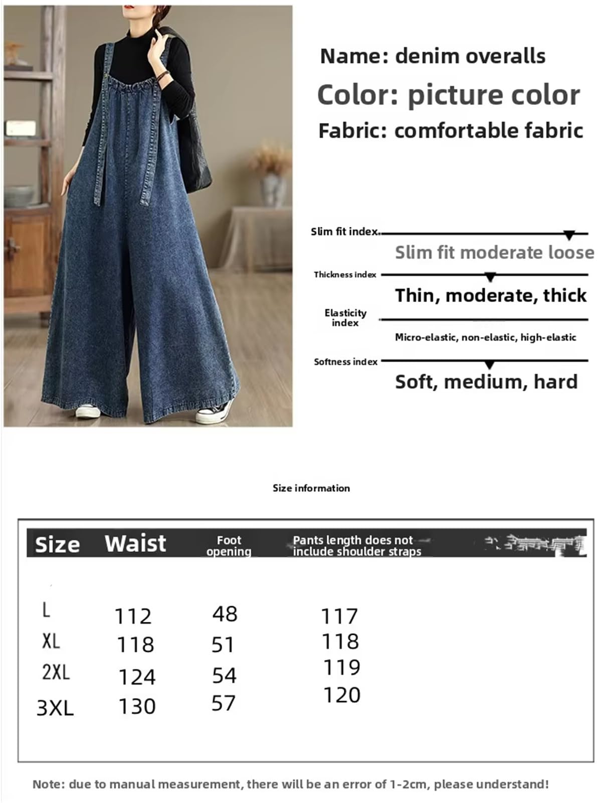 Damen Retro Locker sitzende Denim-Latzhosen Damen Hohe Taille Baumwollhosen Vintage-Stil Einteiler Freizeit-Hosen