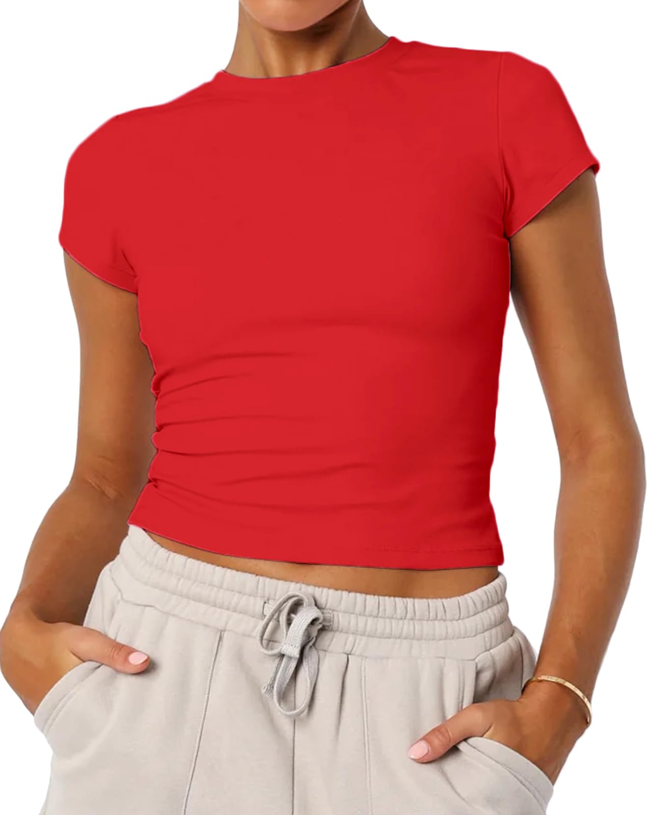 Women's Basic Summer Short Sleeve Crewneck T-Shirts Y2K Cute Going Out Tops Baby Tee