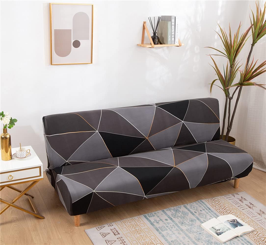 Cornasee Stretch Geometric Futon Cover Slipcovers Full Size,Fully Folding Armless Sofa Bed & Couch Protector,Machine Washable (N)