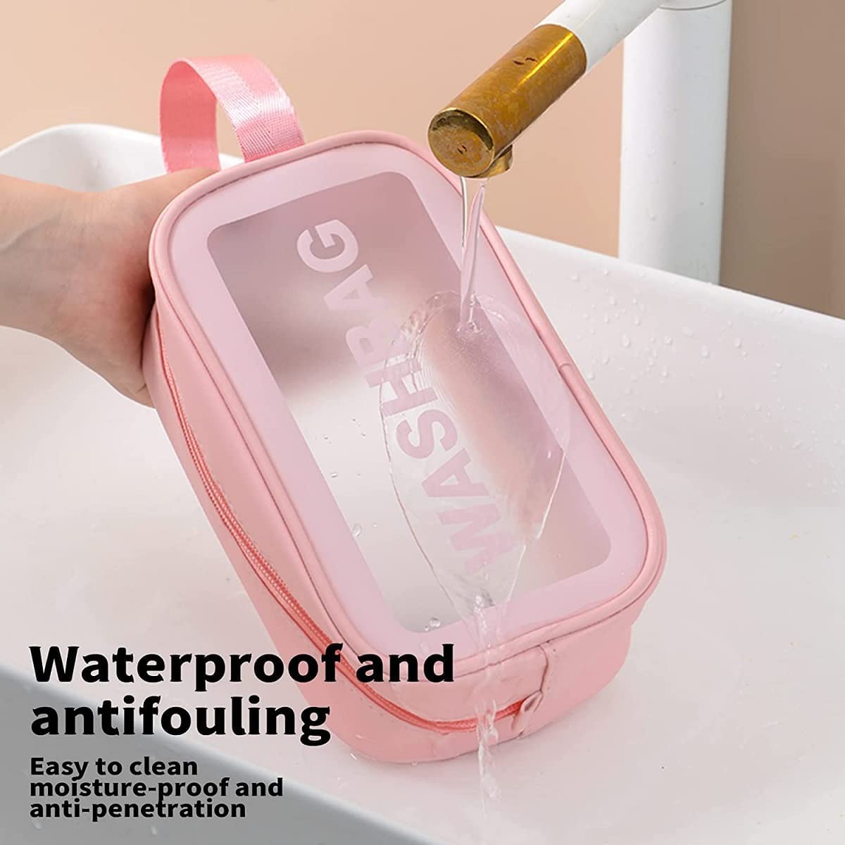 TS WITH TECHSUN PVC Makeup Pouch Travel Toiletries Organizer Cosmetic Bags Portable Organizer Case Carry Pouch for Women Bathroom, Travel Essentials, Toiletry Bag (Small, Pink) 1