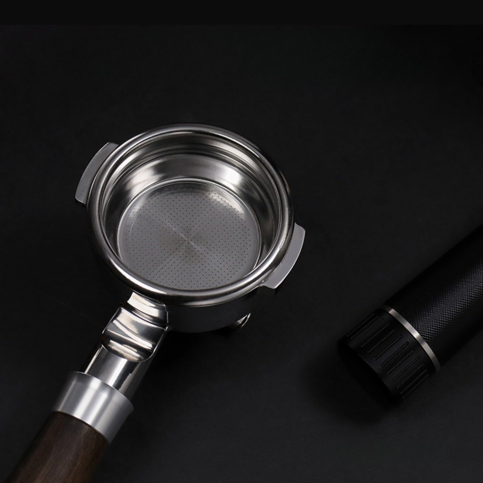 Espresso-Siebträger mit doppeltem Auslauf und Filterkorb für Breville 9er-Serie, 304 Edelstahl, abnehmbarer Griff, Aluminiumlegierung, Kaffeezubehör (Silber)