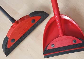 Vileda 158735 Super Classic Broom with Triangular Handle and Super Duster Classic Sweeping Set Broom Set Red, 16 x 49 cm