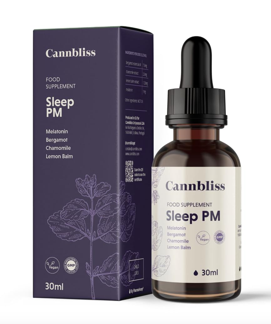 Sleep PM gotas para dormir a base de melatonina, manzanilla, melisa y bergamota 30 ml. Suplemento natural para el sueño sin gluten, lactosa ni alcohol. Sueño profundo y reparador