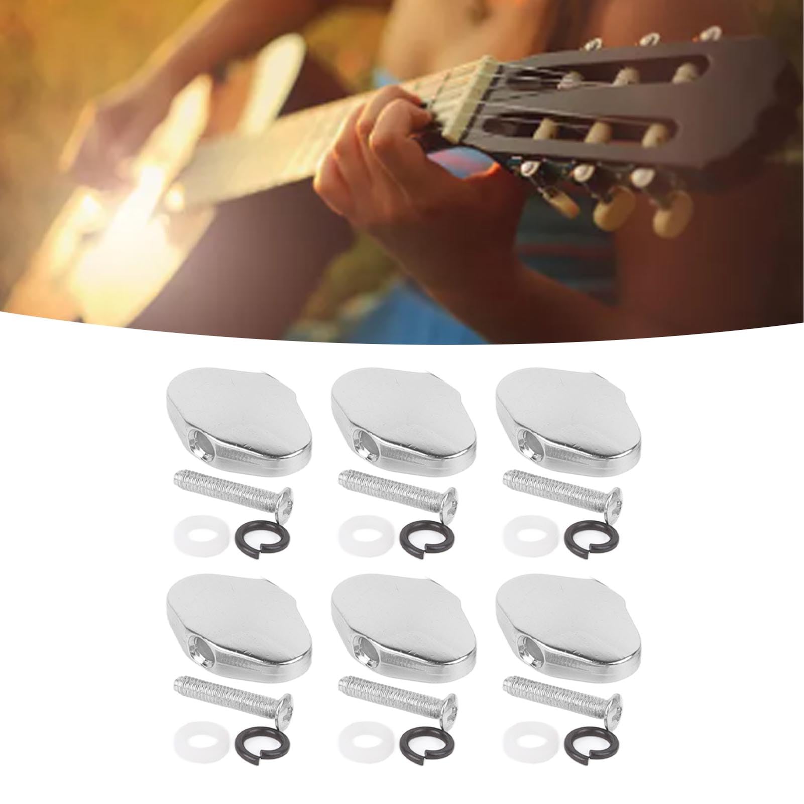 Qukaim Set di 6 pulsanti per accordatura, in plastica, facili da controllare, per chitarra elettrica acustica, ricambio per piroli, colore nero