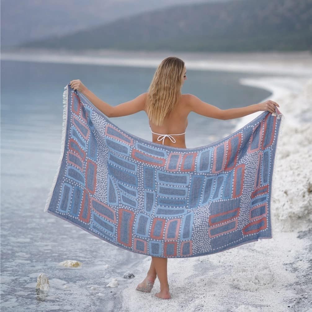 BAGNO MILANO Beach Towels Organic Turkish Cotton Soft, Quick Dry Oversized Turkish Towel Throw Blanket for Beach, Yoga, Spa, Pool (Lich Blue, Beach Towel)