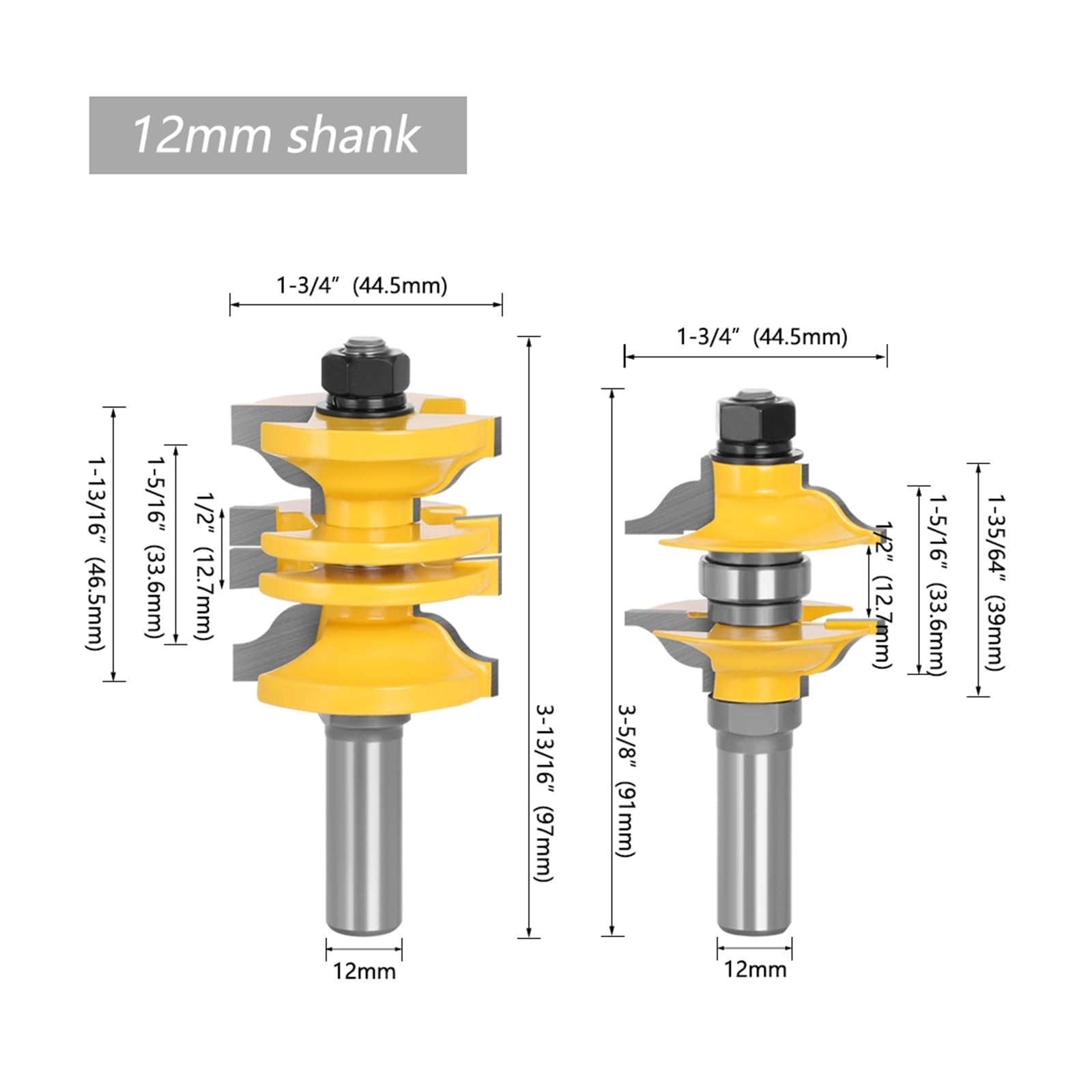 2 szt. 12mm 1/2 "Shank Entry drzwi wewnętrzne Bit dopasowany zestaw frezów do drewna maszyna do obróbki drewna 03123(12mm shank)
