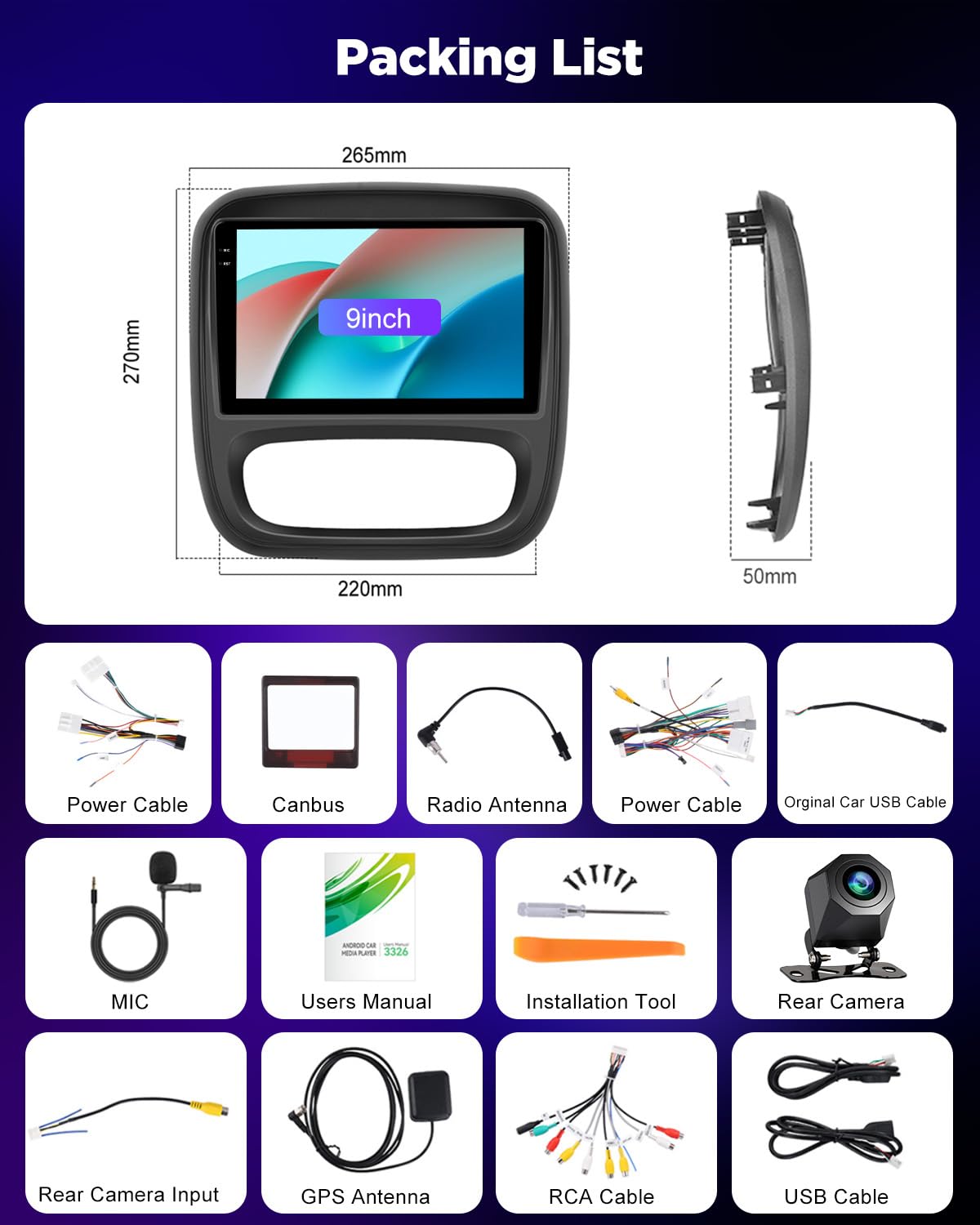 NHOPEEW Autoradio 4+64G Android pour Renault Trafic 2014-2021/Opel Vivaro 2014-2018 avec Carplay et Android Auto - Écran incell 9 Pouces Prise en Charge WiFi GPS Commandes au Volant + Caméra de recul