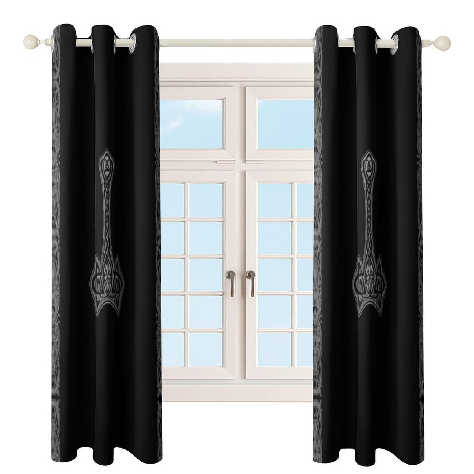 VZXATYOP Tenda Bussola Vichinga della Mitologia Nordica, Tenda Finestra Isolata Termicamente Oscurante al 99%, Tende con Passacavo per Soggiorno Camera Letto, Set 2 Pannelli,Nero,52 x 84 x2