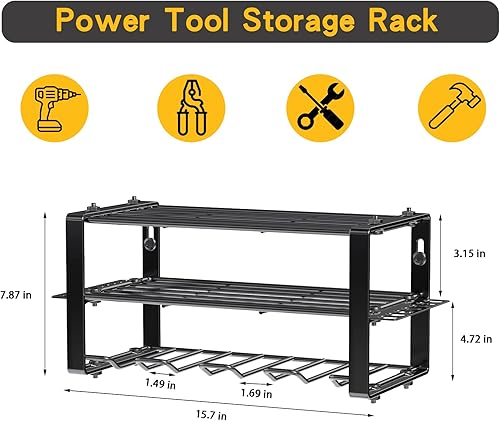 Miniatura 7 de CIOYQOGOG Organizador de herramientas eléctricas, soporte de pared de hierro con 4 soportes para taladro, almacenamiento de herramientas, ahorro de