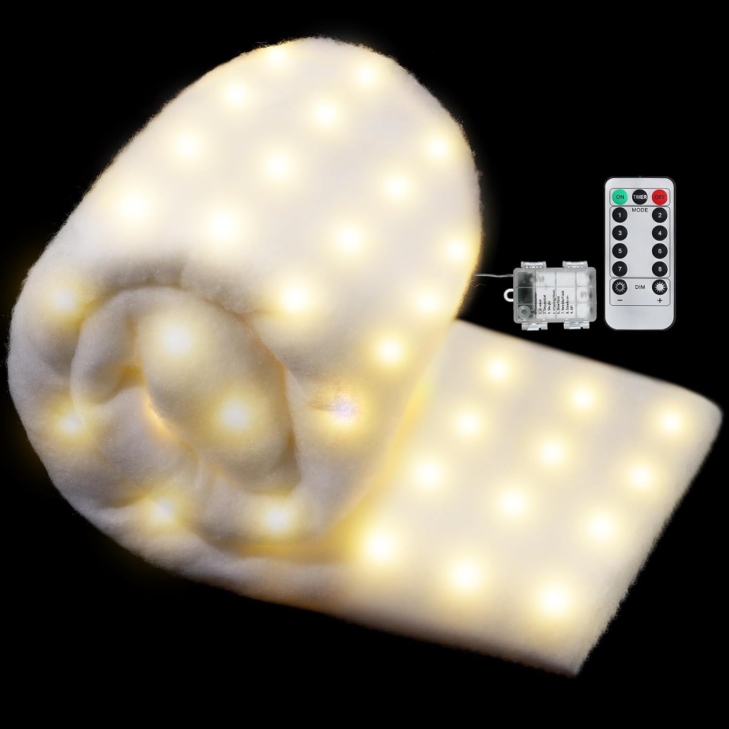 Zhengmy 2 Pcs Christmas Snow Blanket with LED Lighted Remote Timer Xmas Table Runner Light Up Fake Snow Artificial Winter Blankets for Christmas Village Holiday Decorations(Warm White,94 x 24 Inch)