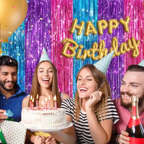 Image of Rainbow Fringe Curtain Party Streamers 2Pack 3.3x8.3 Ft Foil Fringe Backdrop Curtains for Birthday Wedding Bridal Baby Shower Holiday Tinsel Streamers Rainbow Party Decorations Door Streamer