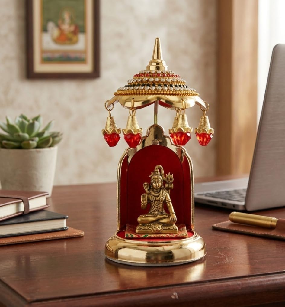 TEJ GIFTS Decorative Stone Studded Umbrella Chhatra for Car Dashboard/Office Desk/Table/Home Decor Showpiece, Chatri Aasan for God Murt/Idol, Red - No. 1 D 1