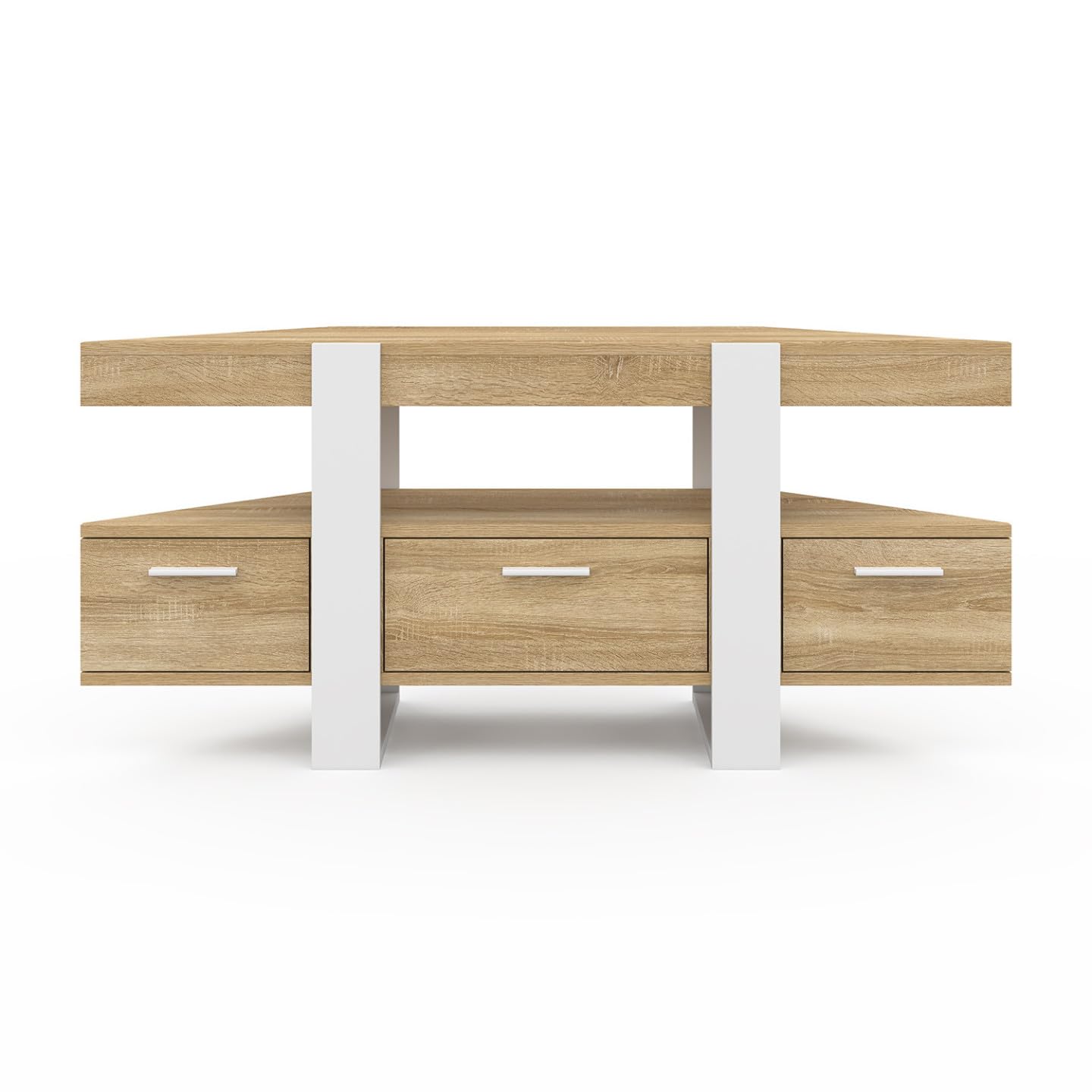IDMarket - Meuble TV 110 cm d'angle Phoenix avec tiroir Bois et Blanc