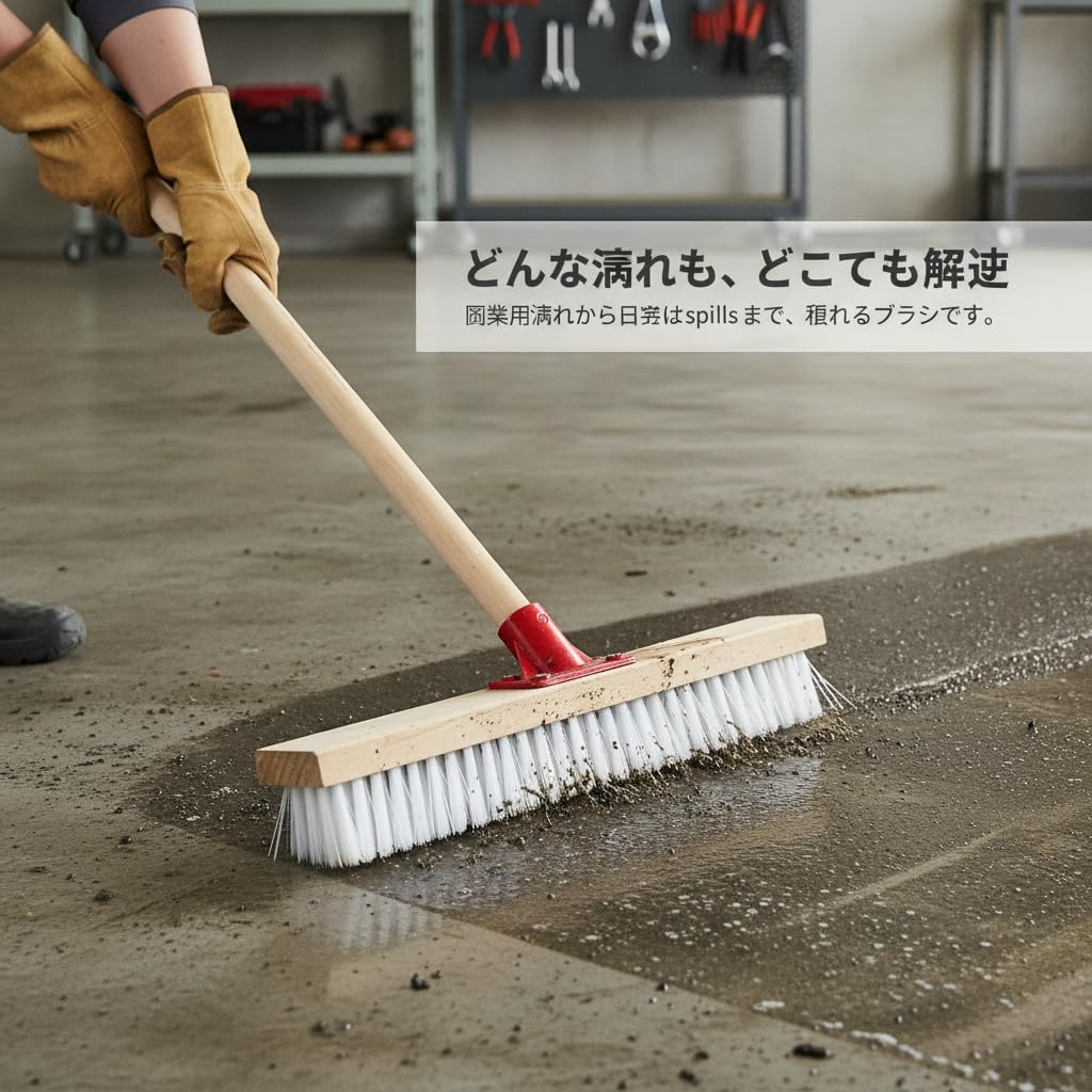 Cepillo para Fregar Suelos Cerdas Nylon Eficaces para Restregar Pisos Duros Azulejos y Lechada en Cocina Baño y Garaje Acuado para Mantenimiento l Hogar, Cepillo Suelo 60cm con Mango