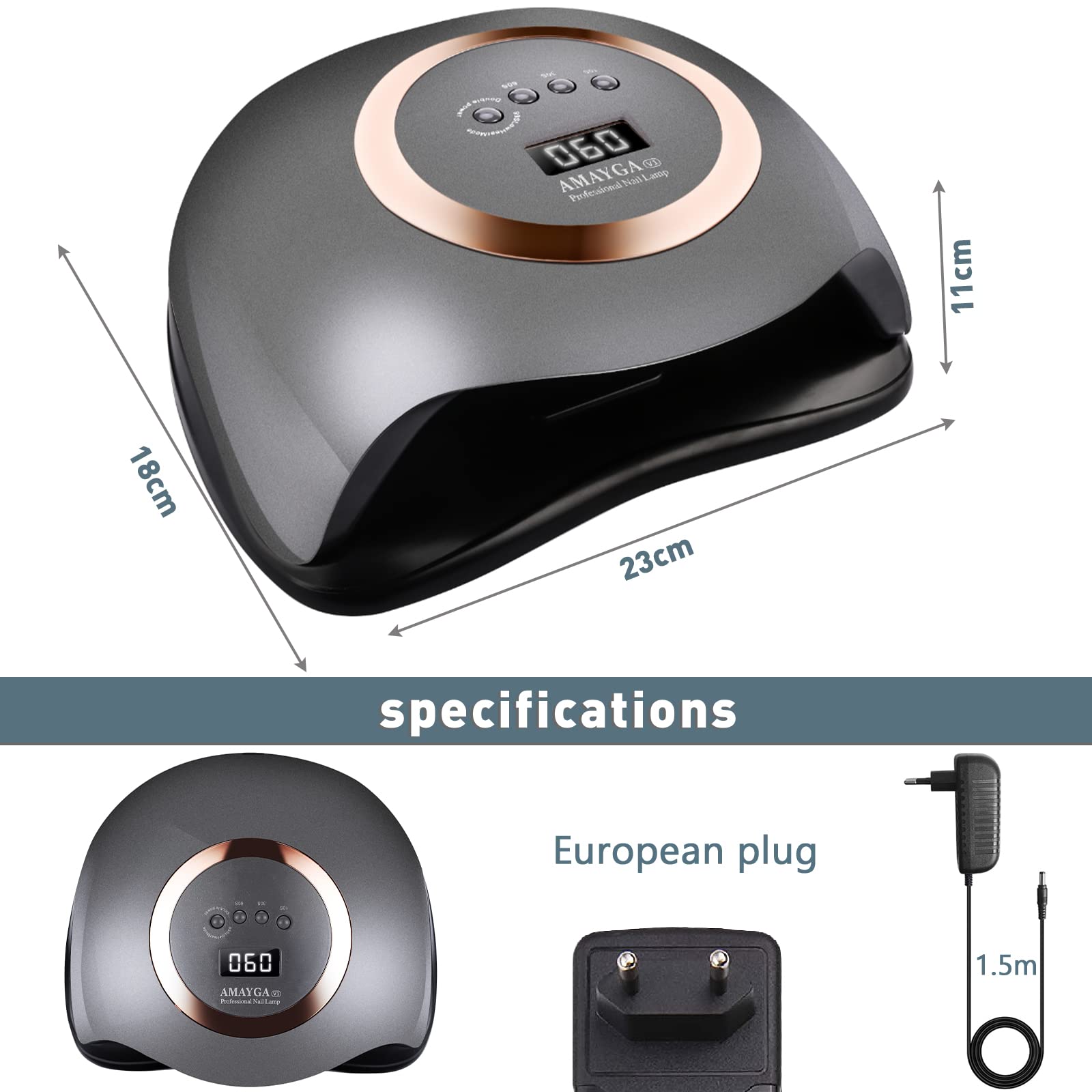Lampada Unghie UV LED,168W Fornetto per Manicure/Pedicure Permanente Smalto Semipermanente 4 Timer con 10s/30s/60s/99s Display LED Automatico Sensore