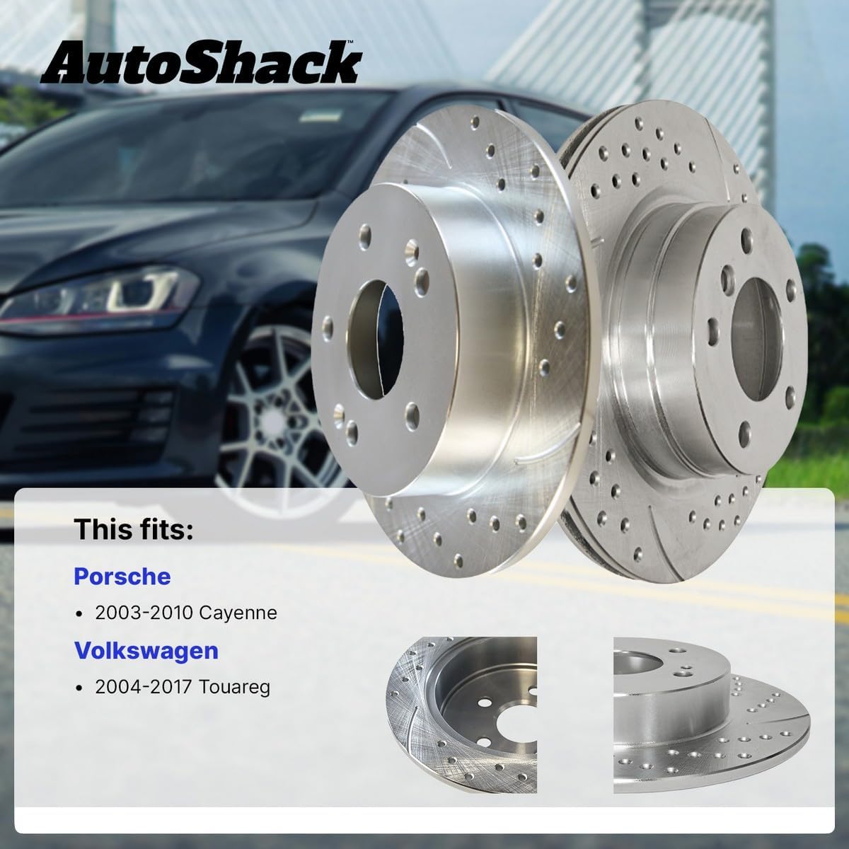 AutoShack Front Vented Drilled & Slotted Silver Zinc Coated Brake Rotors 2-PC Set Replacement for 2004-2018 Volkswagen Touareg 2008-2010 Porsche Cayenne SilverShield Pro 12.98" (329.7 mm)