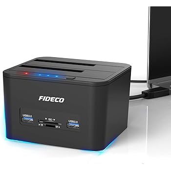 HDD Docking Station,FIDECO USB 3.0 Hard Drive Docking Station with Offline Clone Function for 2.5 Inch & 3.5 Inch HDD SSD SATA, Support TF & SD Card