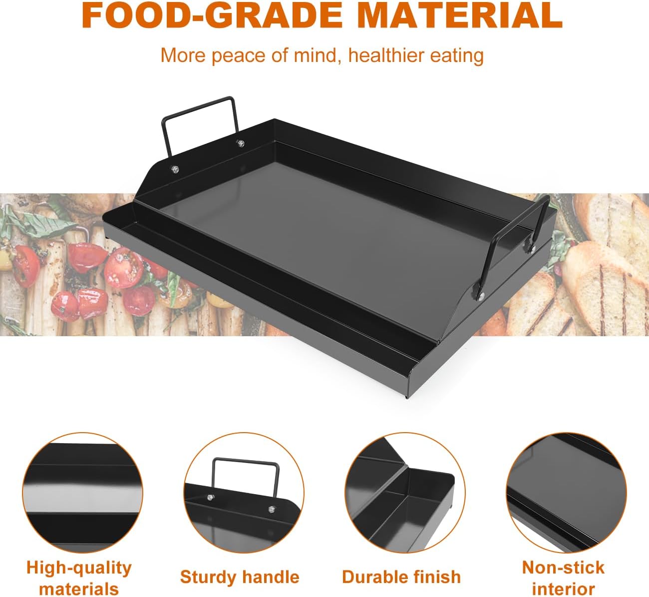 18" x 12" Nonstick Griddle for Gas & Charcoal Grill, Universal Flat Top with Grease Groove for Healthy Cooking, Parties & Camping