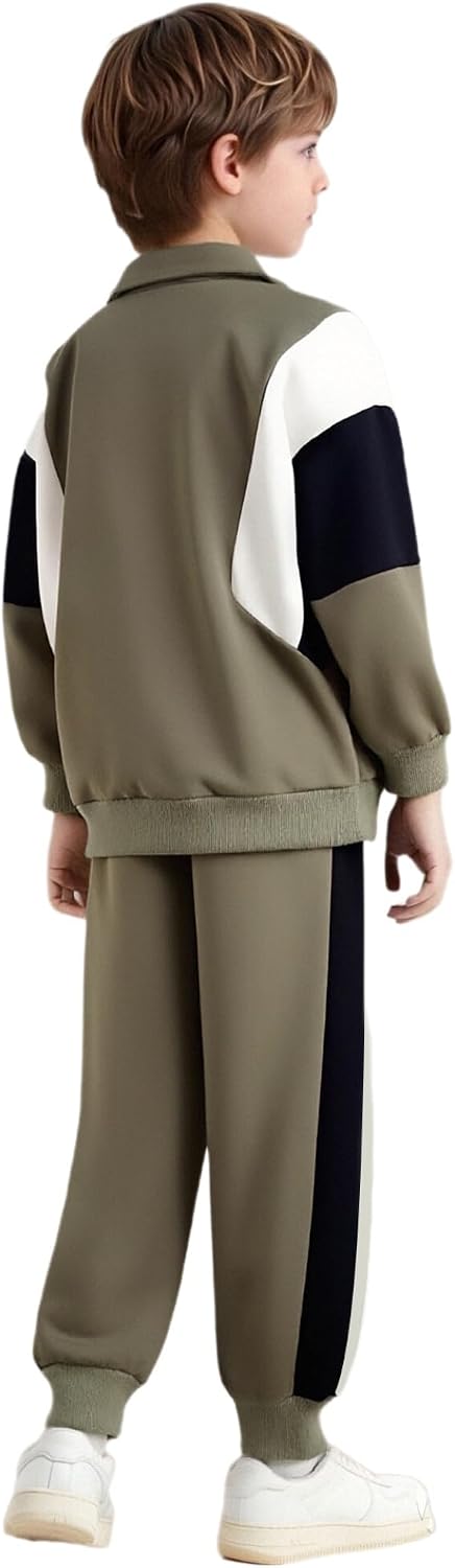 Yhong Boy's Tracksuit Collared Sweatshirt And Jogging Pants Set 2 Pieces Sweatsuits Kids Casual Daily Wear