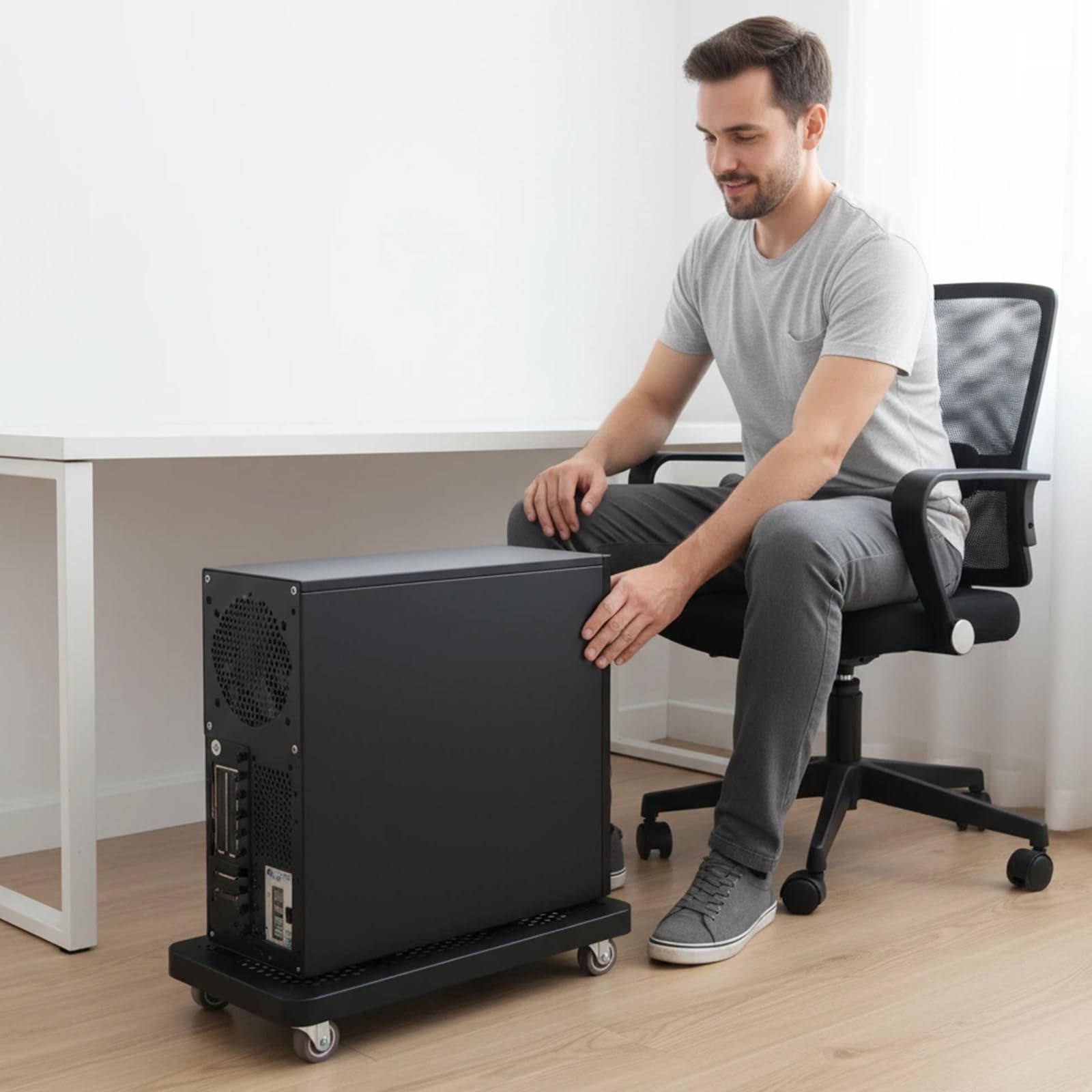 Supporto per PC rotabile Resistente con Ruote, Carrello per Torre per Computer in Acciaio Mobile per Desktop da Gioco, portacasse Ventilate a 360 ° 15.7 x 11.8 Pollici Nero