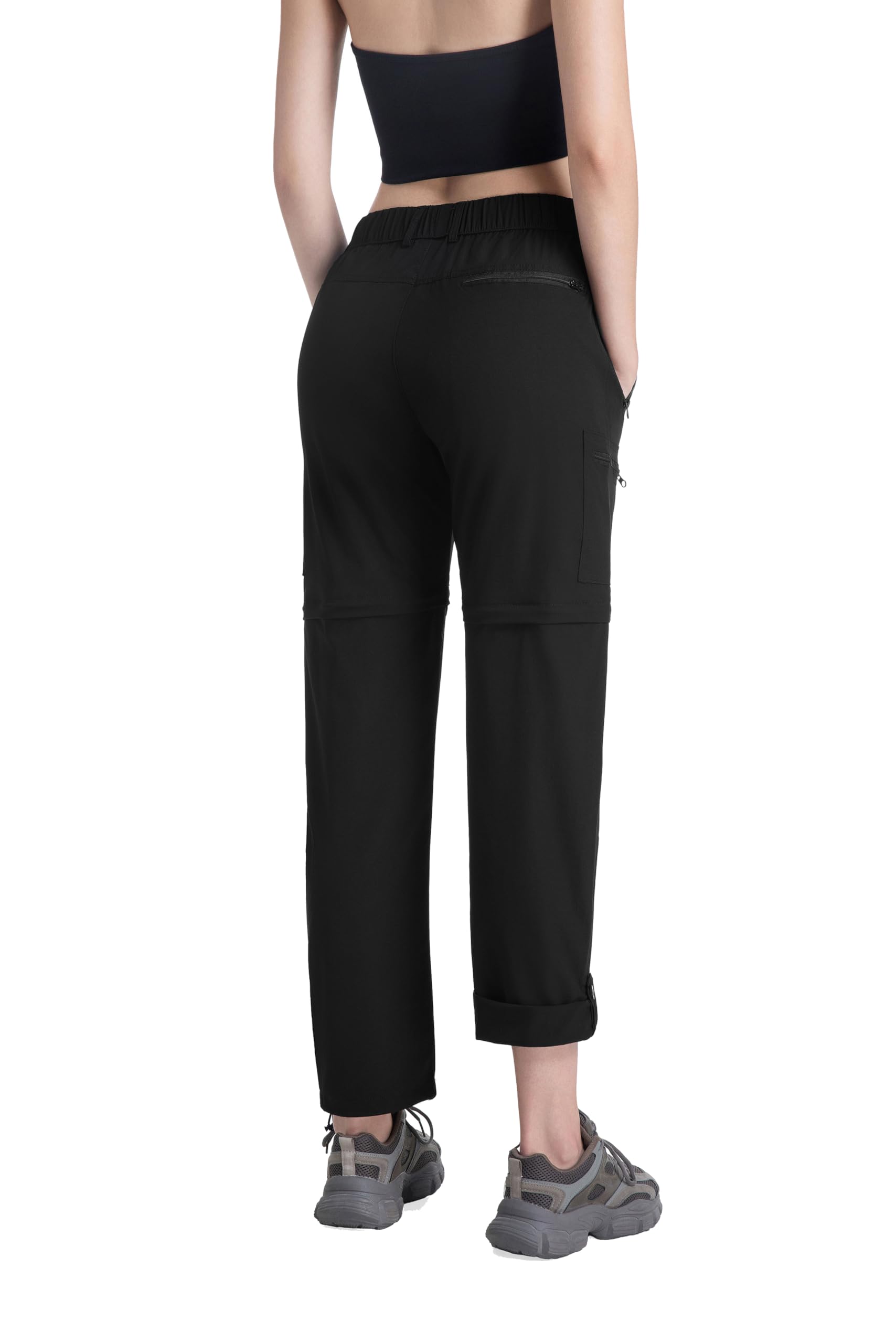 W JIANWANG Damen Zip-Off Wanderhose Trekkinghose, Atmungsaktiv Schnell Trocknend Outdoorhose, Abnehmbare Funktionshose mit 5 Reißverschlusstaschen, Leichte Stretch Sommer Hiking Pants