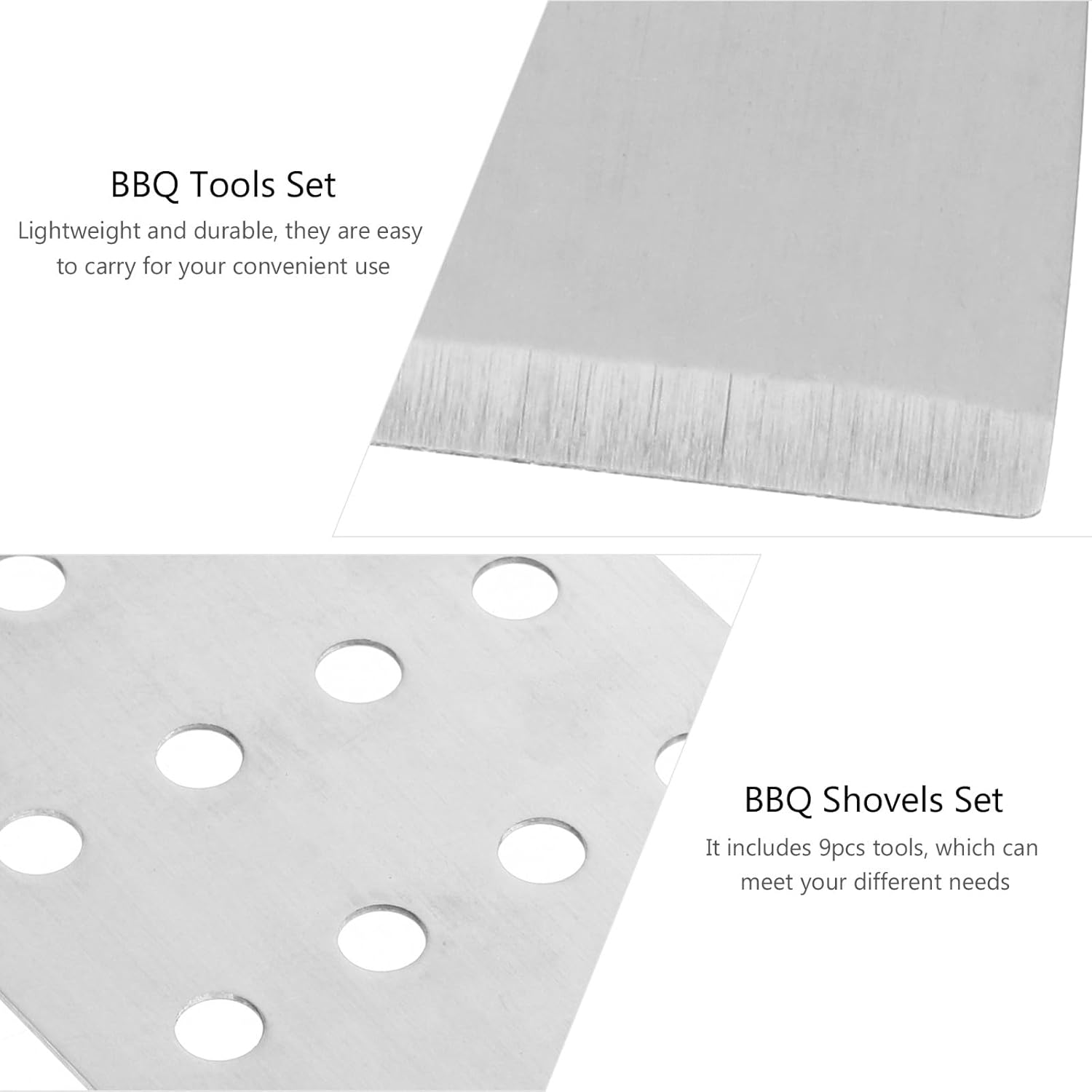 TIDTALEO 9pcs Stainless Steel BBQ Shovel and Griddle Utensils Set for Outdoor Barbecue Cooking with Heat-Resistant Tools and Sturdy Barbecue Accessories