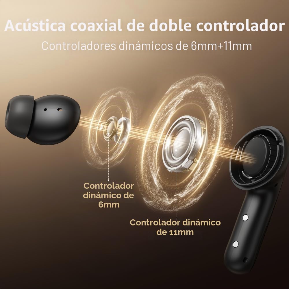 QCY Melobuds N60 Auriculares Inalámbricos con Cancelación de Ruido Adaptativa, ANC en Tiempo Real, Bluetooth 6.0, Hi-Res Sonido LDAC, Graves Intensos, Llamadas Claras con IA y 6Mics, 45H Reproducción | LDAC Hi-Res, -56dB ANC, controladores dinámicos de 6