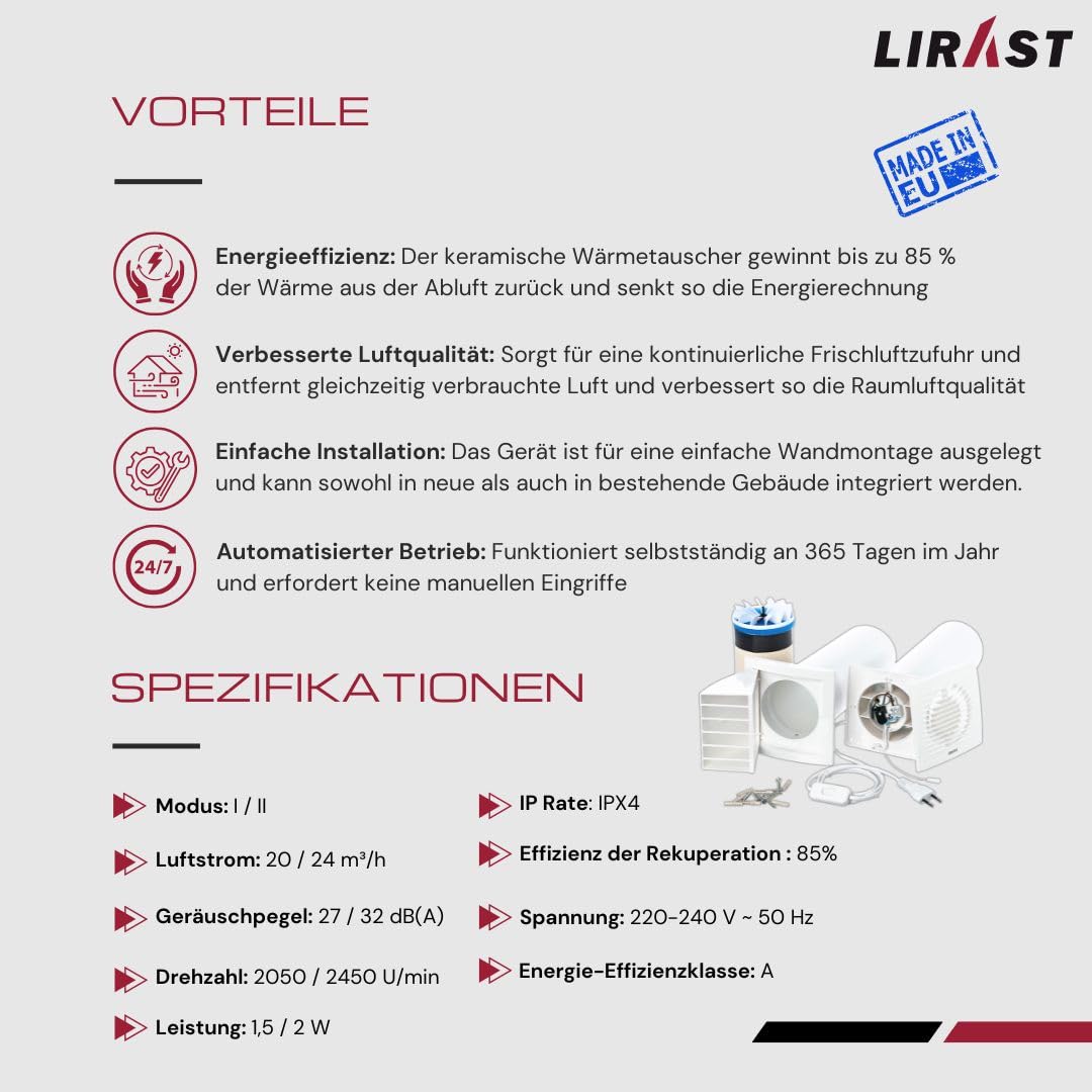 100 mm VMC, doppelter Durchfluss, komplett mit Kabel und Kabelzug, Wärmerückgewinnung, Belüftung, Wärmeverteiler