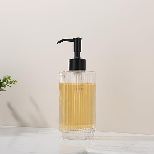 Miniatura 2 de ICREEH Dispensador de jabón de vidrio con bomba de acero inoxidable a prueba de óxido, dispensador de jabón líquido recargable de 9.5 onzas para