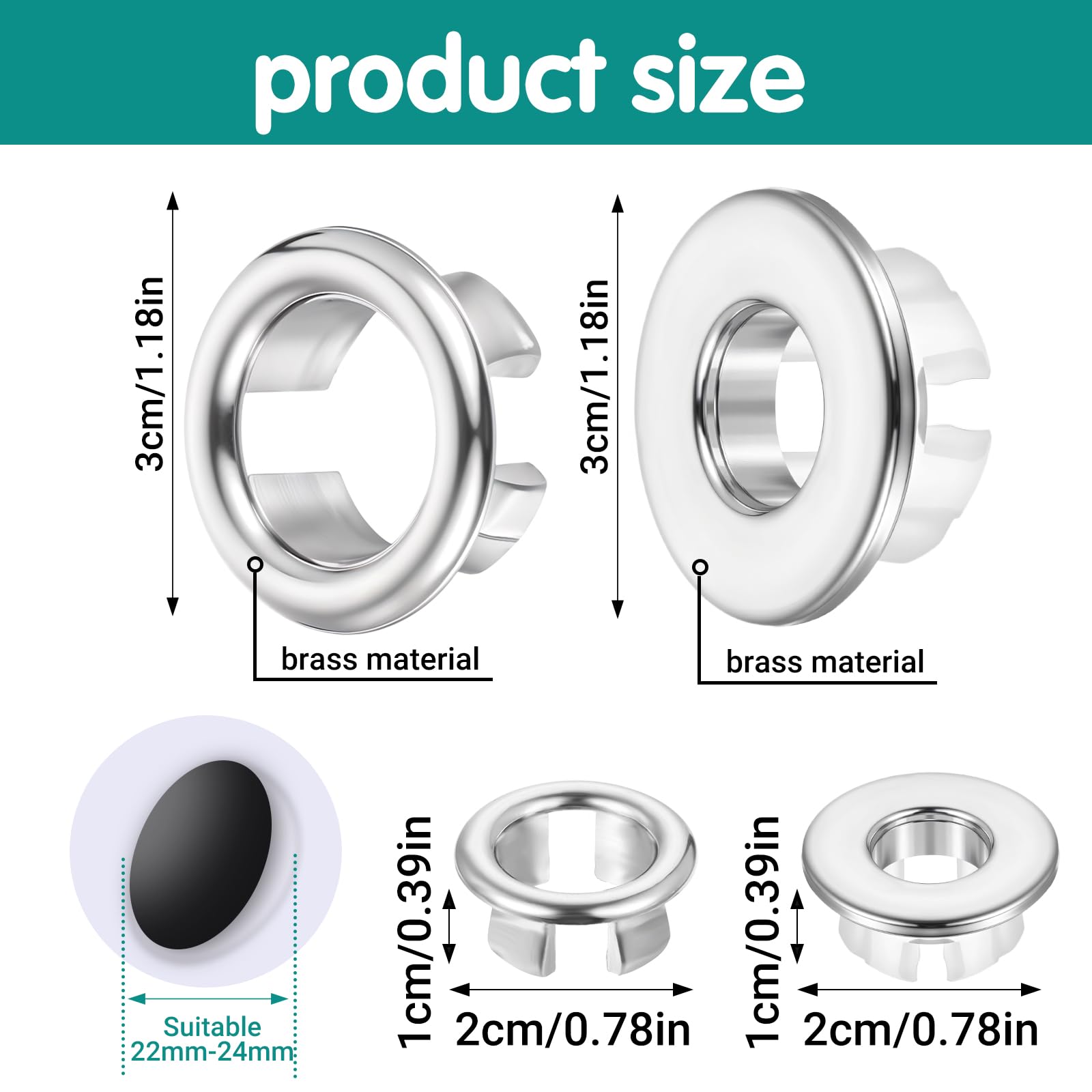 4 piezas de anillo de rebosadero para lavabo, roseta de rebosadero para baño, lavabo, lavabo, para adornar, tapón de rebosadero, robusto, plateado