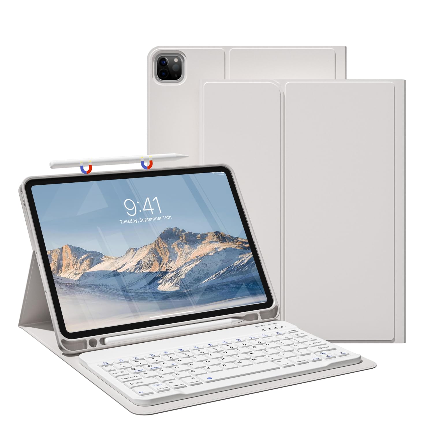 JKSML Etui na klawiaturę do iPad Pro 11 cali 4./3./2. generacji (2022/2021/2020) z uchwytem na długopis, zdejmowana klawiatura Bluetooth, miękkie etui ochronne TPU do iPada Pro 11", układ QWERTZ