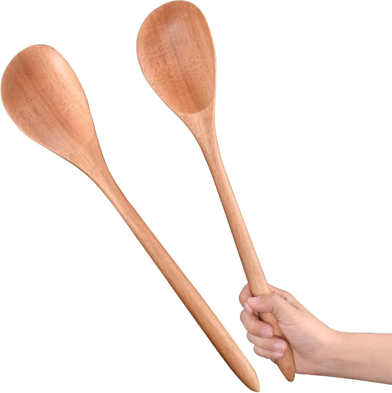 Large Wooden Cooking Angled Spoon Set of 2, Sturdy Acacia