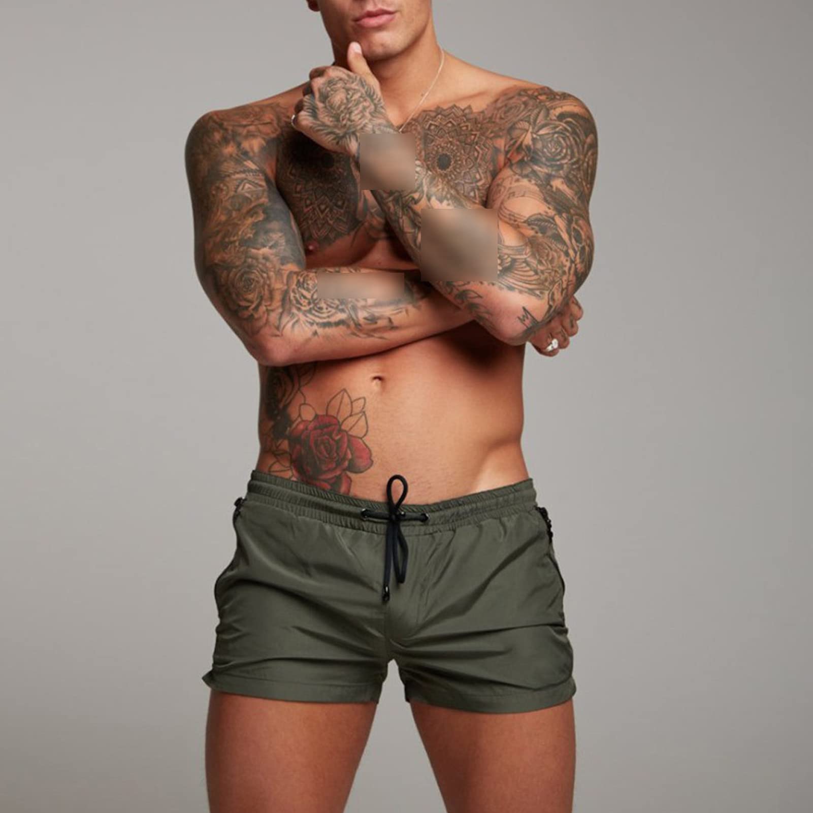 Maiyifu-GJ Men's Mesh Lining Beach Shorts Quick Dry Swim Trunks Swimwear Gym Workout Athletic Short Pants Zipper Pockets (Armygreen,XX-Large)