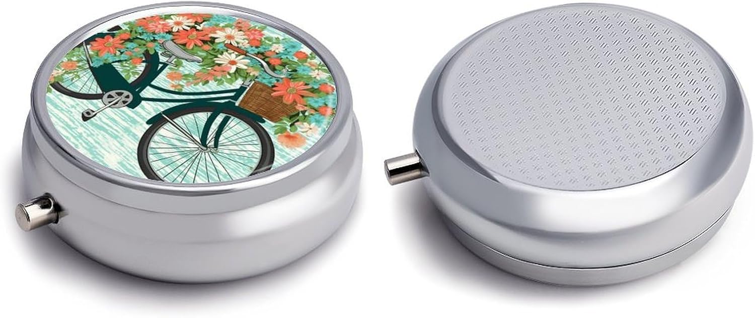 Bicycle Round Pill Box with 3 Compartments & Mirror image 5