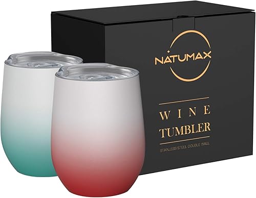 Vasos de vino aislados con tapa, vasos de vino de acero inoxidable de 12 onzas sin tallo, vaso de viaje de doble pared para café, bebidas, champán,
