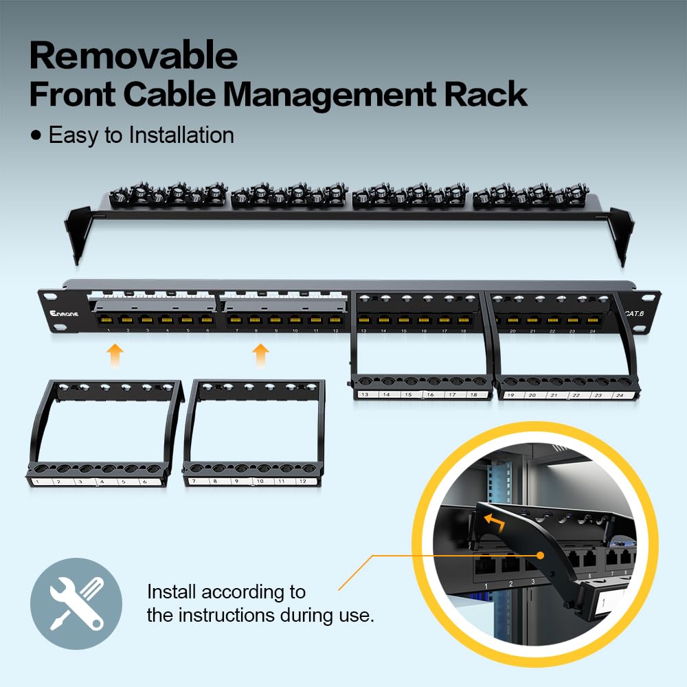Panneau de brassage Keystone 24 ports CAT6 1U 48,3 cm monté en rack RJ45 Réseau de raccordement compatible avec câble Cat5e et Cat6