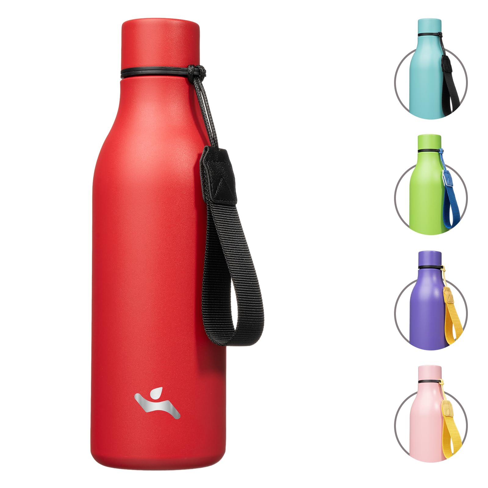 Konokyo 18 oz Insulated Stainless Steel Metal Water Bottle with Strap | BPA-free, leak-proof, dishwasher-safe reusable bottle with strap for gym, school, hiking, outdoor travel &amp; hydration