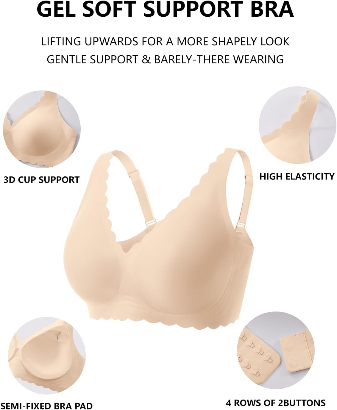 COCOMARTS Jelly Bras for Women No Underwire Scalloped Push Up Seamless Full Coverage Plunge Bralettes Wireless Tshirt Bras - Image 5