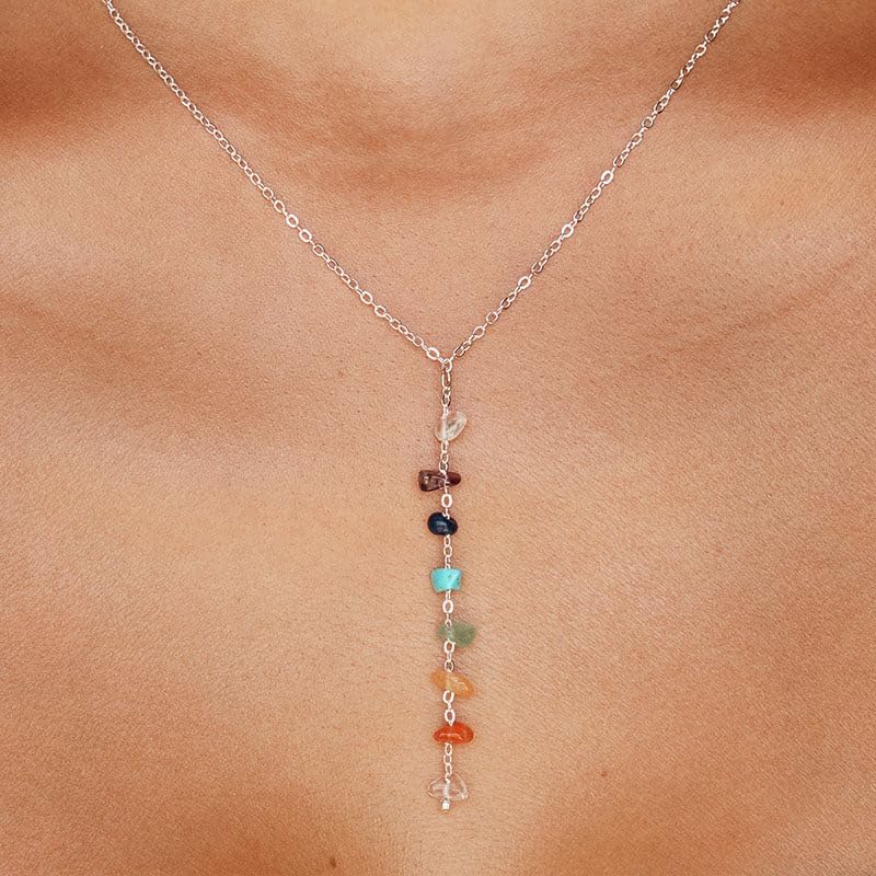 Lotus and Luna 7 Chakras Raw Stone Healing Necklace
