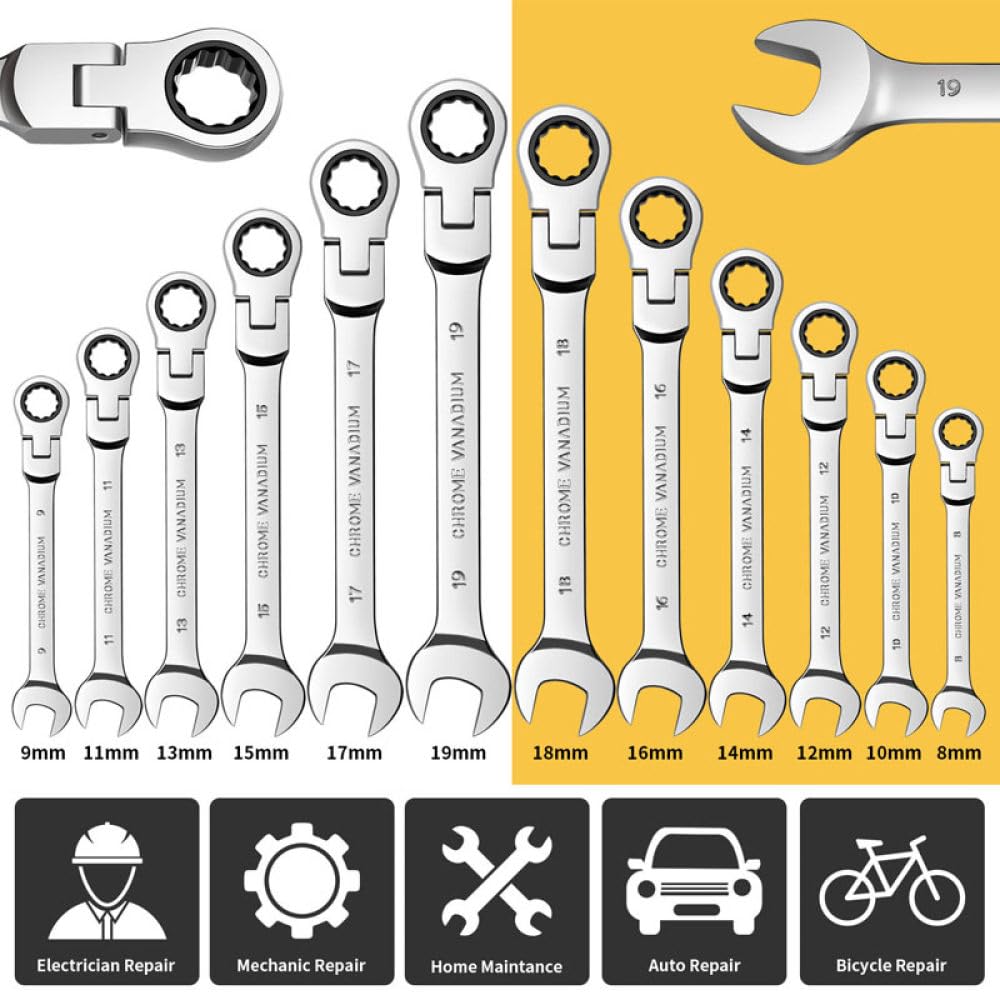 Llave de carraca de cabeza pivotante Flexible herramienta de mano métrica de garaje 6mm-24mm para reparación de automóviles y del hogar 1 Uds.,7mm