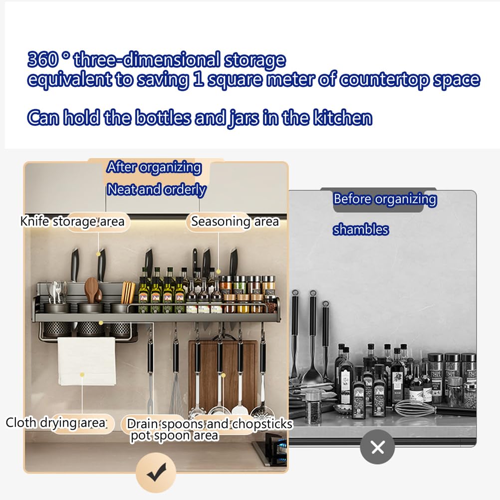 Estante para Especias de Pared - Estantes de Cocina de 70 cm para frascos y Botellas de condimentos. Elegante solución de Almacenamiento Colgante en Color Negro para una organizaci